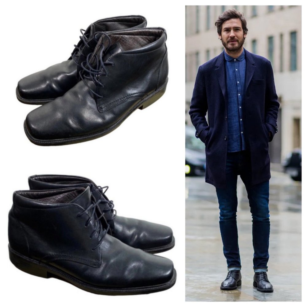 Johnston & Murphy Mens 11 Chukka Ankle Boots Black Leather Lace Up Dress Casual